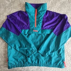 Vintage Columbia Quarter-Zip Windbreaker Jacket Neon Radial Sleeve Mens XL